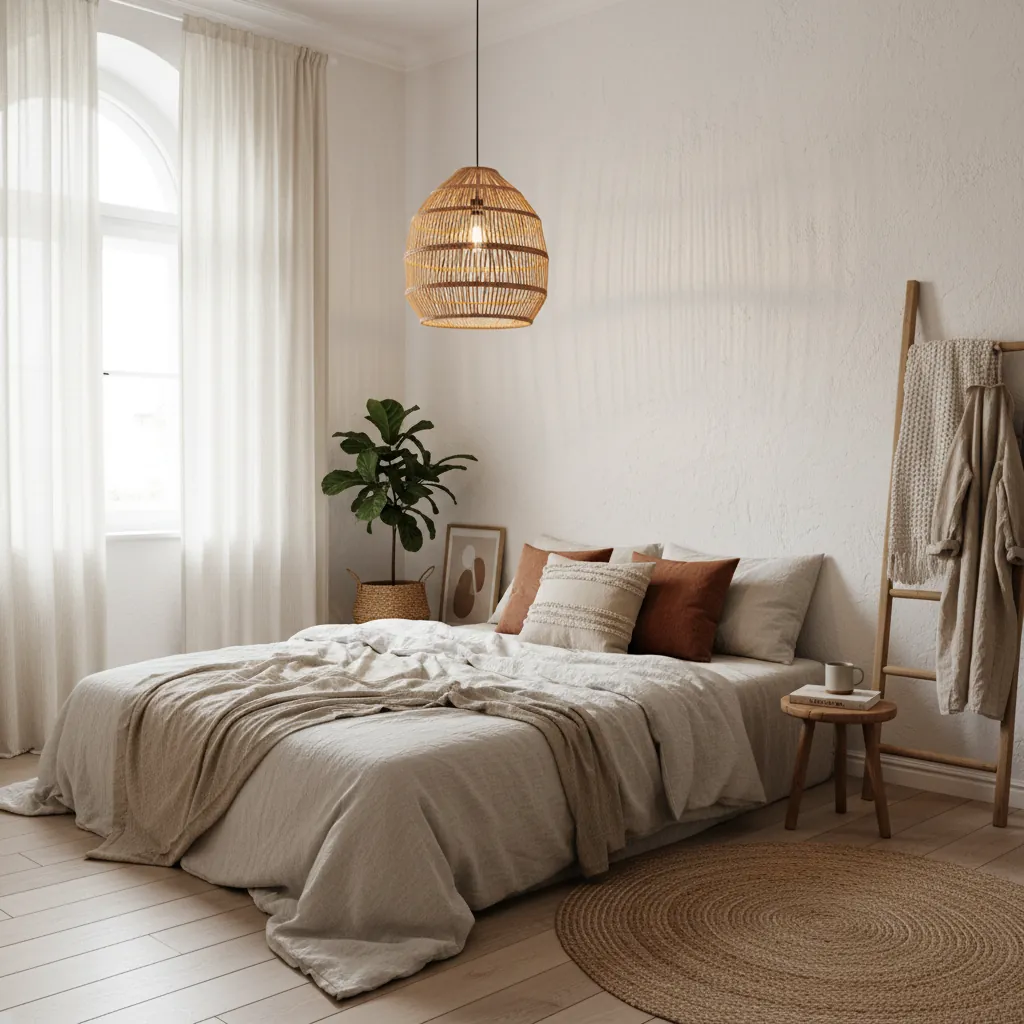Moderna spavaća soba boho skandinavskog stila